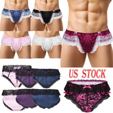 US Men's Ruffled Frilly Lace Crossdress Bikini Briefs Pouch Panties Underwear