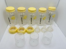 Medela Baby Bottle Lot of 6 Bottles 5oz. 6 Nipples 3 Rings Caps READ