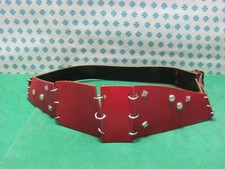 Vintage - Women's ring leather belt with studs Cm.82 red color