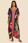 Style Printed Satin Silk Casual Wear Kaftan For Women, Soft Silk Kaftan J5680