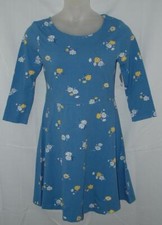 OLD NAVY Blue Floral Sz Large Stretchy Cotton Fit & Flare Dress NEW NWT