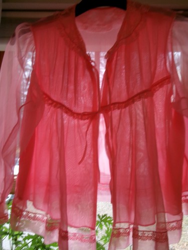 VINTAGE 1950s FABULOUS FRILLY PINK CHIFFON & LACE BED JACKET ROBE M - Picture 13 of 15