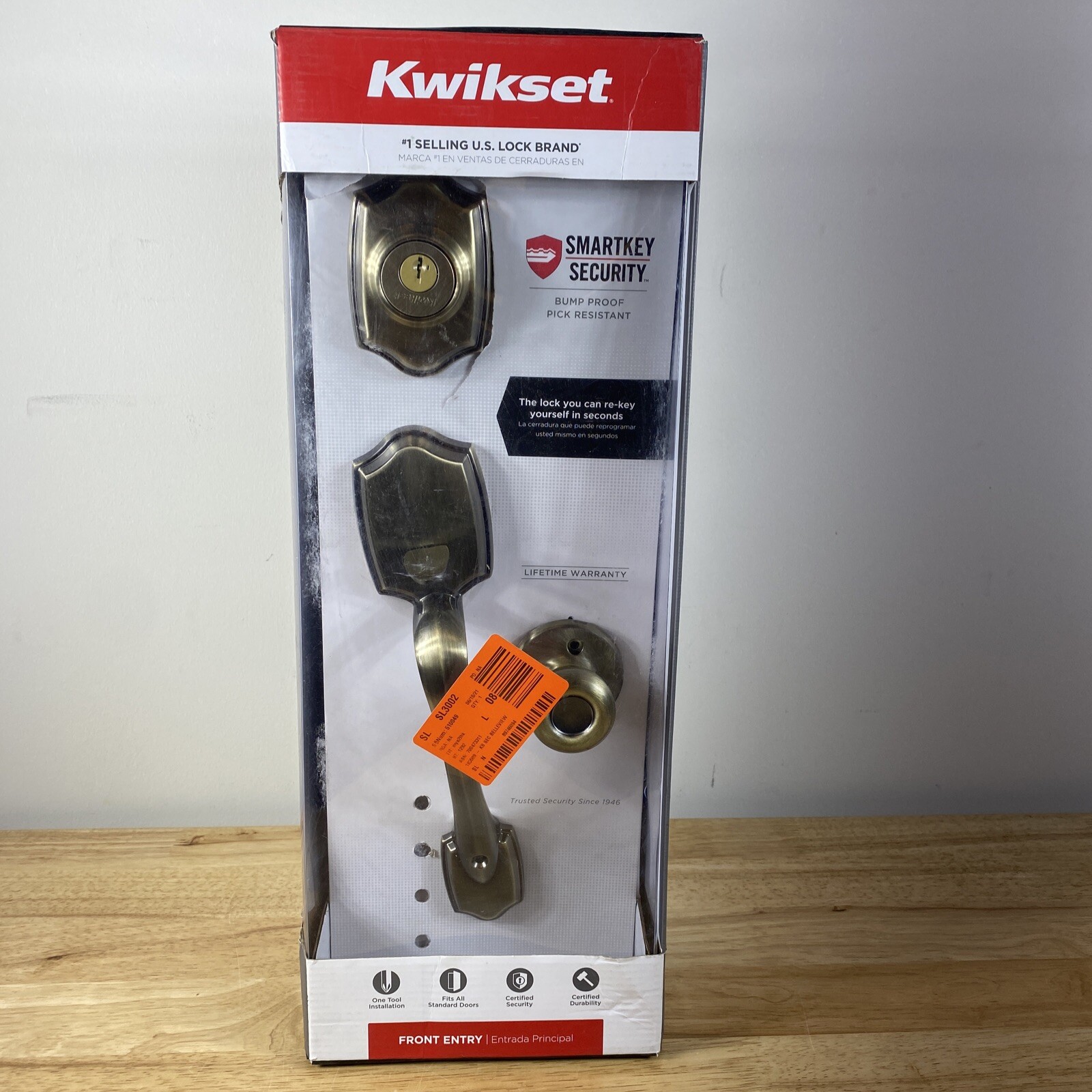 KWIKSET 96870098 Belleview SMARTKEY Single Cylinder Handleset ANTIQUE