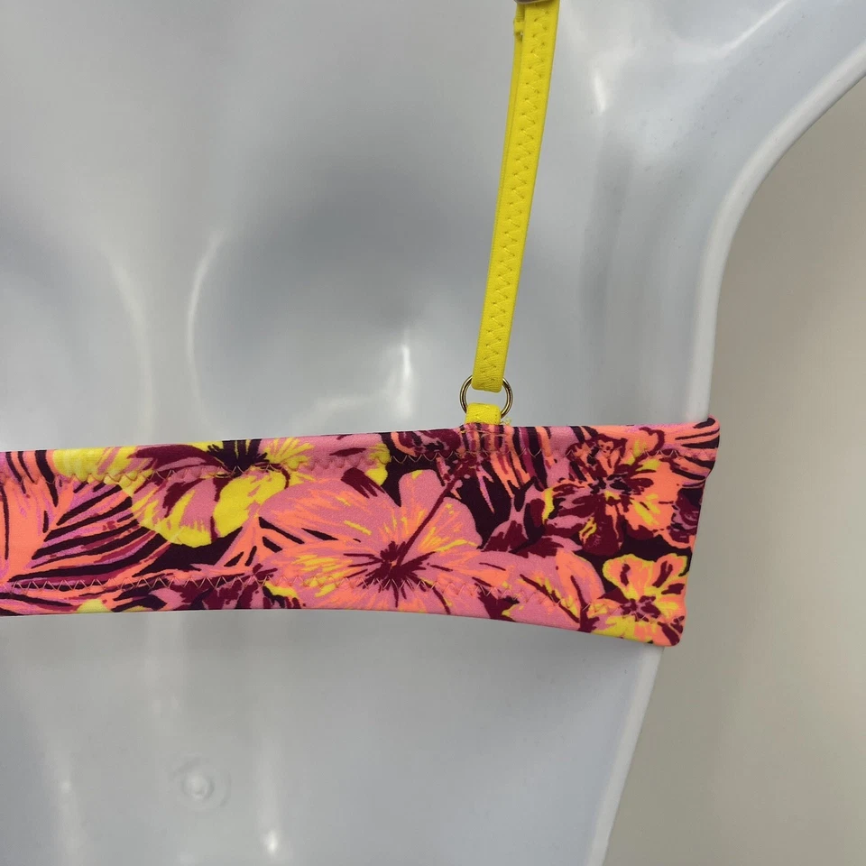Top de bikini de natación de zorro blanco talla pequeña y2k estampado floral hawaiano con aros cabaña Foto 2 de 4
