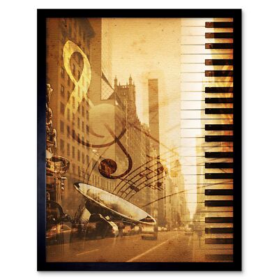 Musik Attrappe Broadway New York Jazz Sax 12 x 16 Zoll gerahmter Kunstdruck