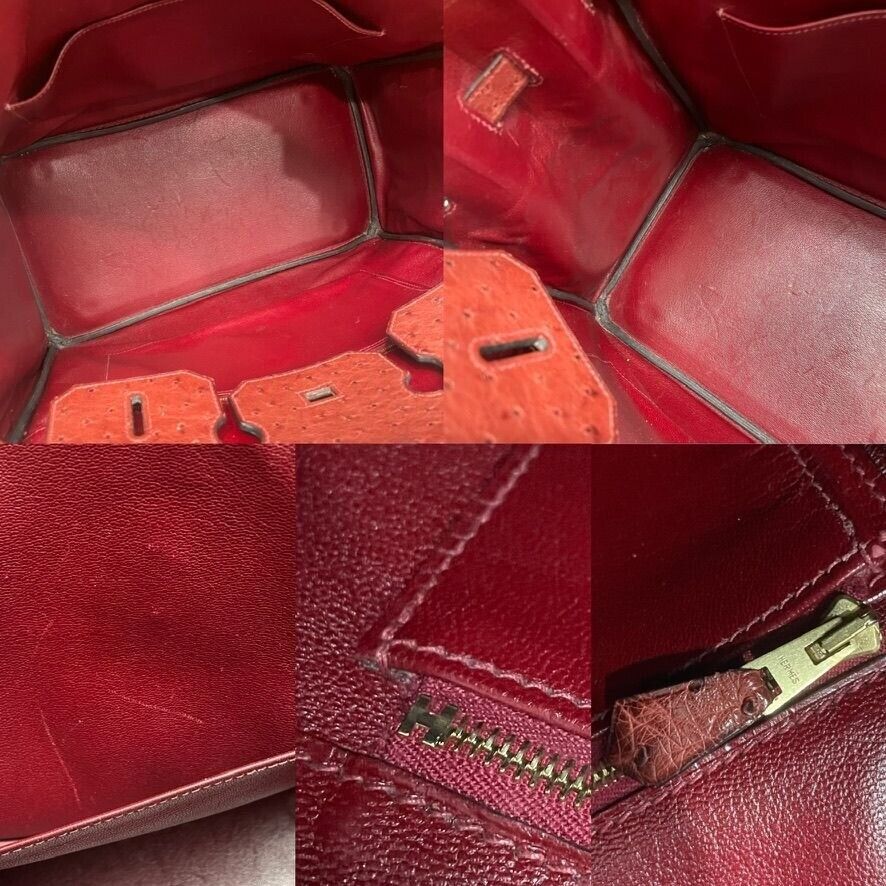 HERMES Vintage 2000 Birkin 35 Ostrich Leather Burgundy Tote HERMES Vintage 2000 Birkin 35 Ostrich Leather Burgundy Tote