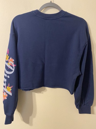Womens Navy Blue VS PINK Victoria’s Secret Floral Cropped Sweatshirt Size XS - Picture 3 of 4