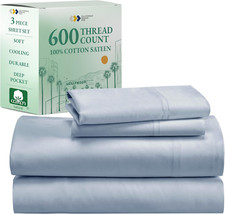 Luxury 600 Thread Count Twin XL Sheet Set - Soft Cotton, Deep Pocket, Blue