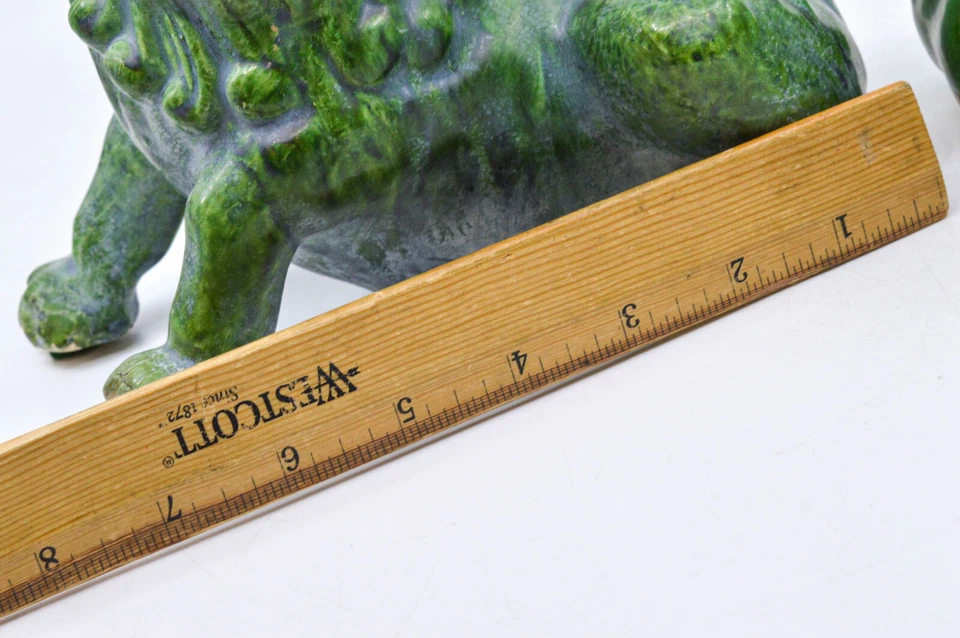 Винтажный, японский, керамический, зеленый, пара львов Fu, фигурки, 5 x 7 дюймов - Изображение 4 из 4