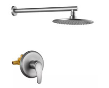1-Spray Patterns, 9 in. Wall Mount Rain Fixed Shower Head, Brushed Nickel