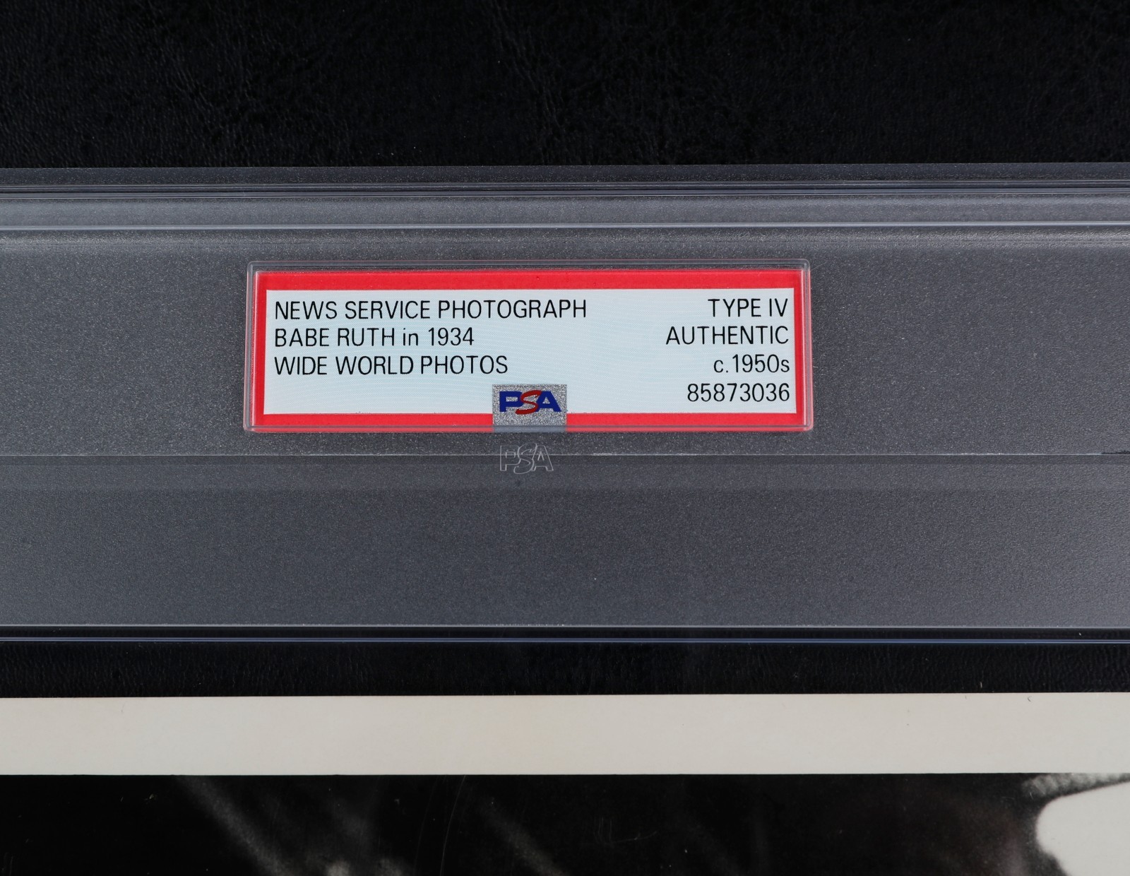 Babe Ruth in 1934 PSA Authenticated Type 4 Photo c.1950's, World Wide Photos view 2