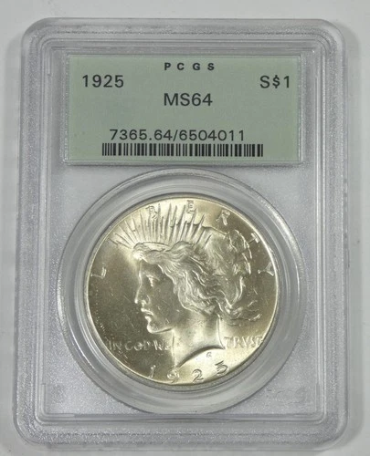 1925 Silver Peace Dollar CERTIFIED PCGS MS 64 Gen 2.3 Holder