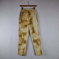 90s Vintage Tie Dye Jeans Funky Yellow Tapered Leg Ankle Grazer Size 8-10 RefH