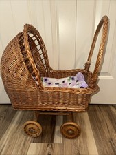VTG~LEOPOLD Brown Wicker Baby Doll Carriage Stroller Buggy Wood Wheels~Romania