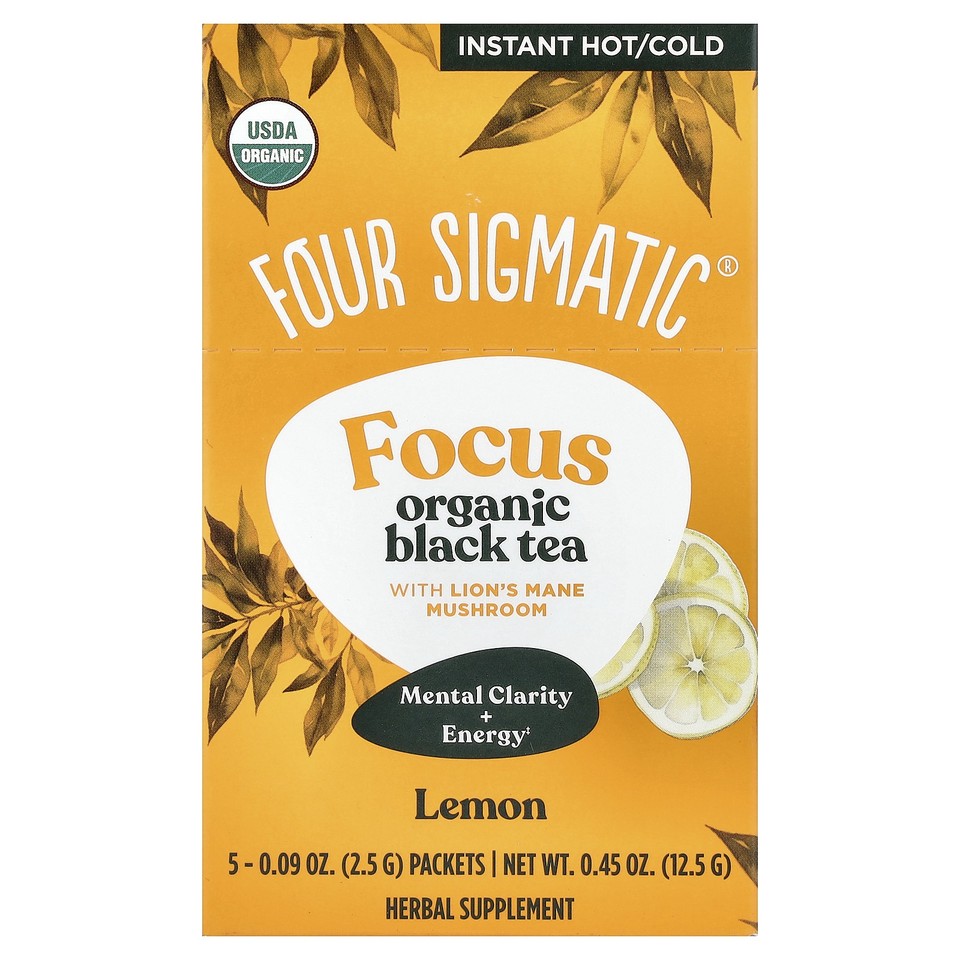 Focus, Organic Black Tea With Lion's Mane Mushroom, Lemon, 5 Packets, 0.09 oz