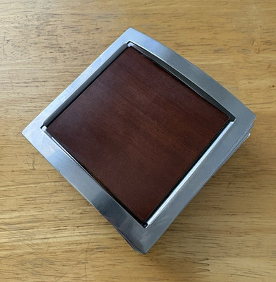 Nambe Set of 4 Square Dark Brown Wood & Silver Metal Non-Slip Drink Coasters