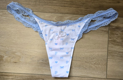 Victoria's Secret PINK Love Shack Fancy Logo Bows Cotton Lace Thong Panties L XL