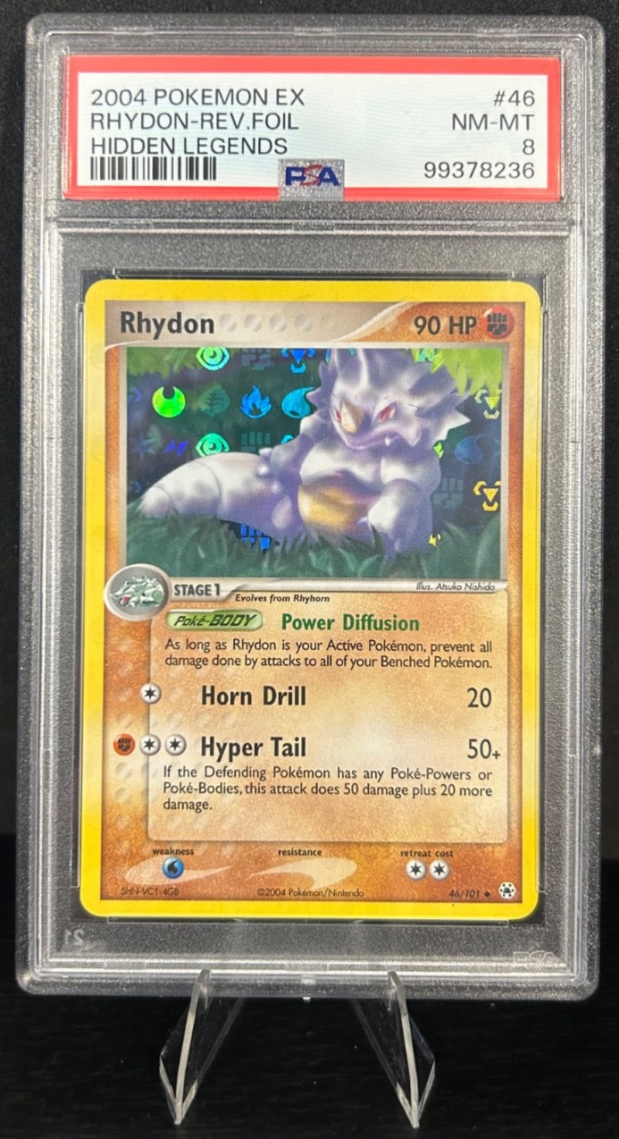 2004 POKEMON EX HIDDEN LEGENDS 46/101 RHYDON REVERSE FOIL PSA 8