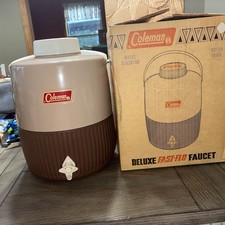 Vintage 60s Coleman 2 Gallon Insulated Snow-Lite  Jug Beige Brown With Cup & Box