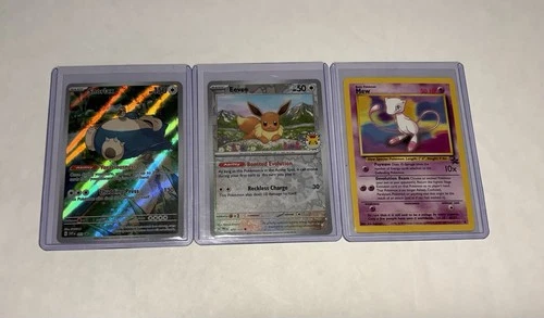 Pokemon TCG Card Lot - 3 Promo Cards - Snorlax, Eevee, Vintage Mew