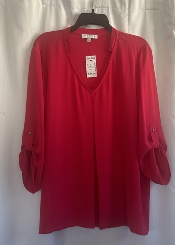 Chaus New York Damenbluse rosa Rollriegelärmel neu mit Etikett Größe Large - Bild 1 von 9