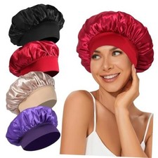 4Pcs Satin Bonnet Silk Bonnet, Hair Bonnet for Sleeping Elastic Wide Set-A
