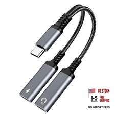 USB C Splitter, 2-in-1 Dual USB C Headphone and Charger Adapter, 1 Pack Grey