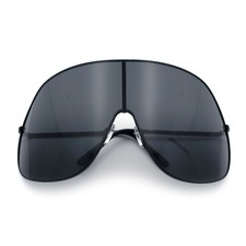 XXL Oversized Metal Rim Curved Monolens Shield Racer Sunglasses All Black