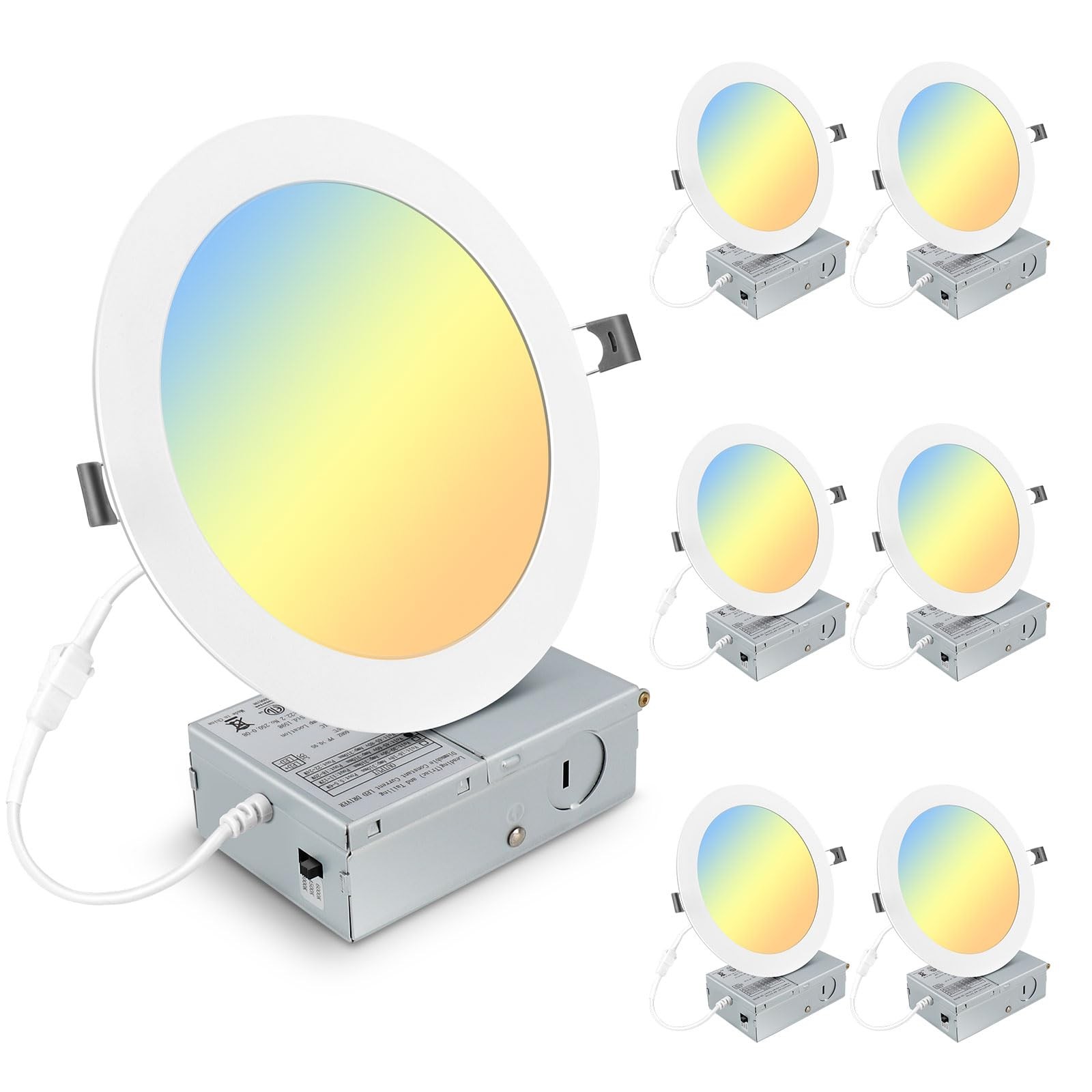 6 Pack 7 Inch 3CCT Ultra-Thin LED Recessed Light with Junction Box, 3000K/450...