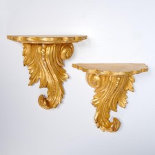 Acanthus Leaf Carved Gold Gilt Wood Shelf Pedestal Rococo Wall Bracket 2p B