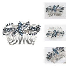 Faship Gorgeous Navy Blue Rhinestone Crystal Huge Floral Hair Comb