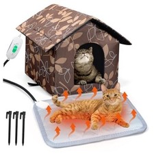 Outdoor Heated Cat House Set Weatherproof Enclosures Insulated Cat Shelter
