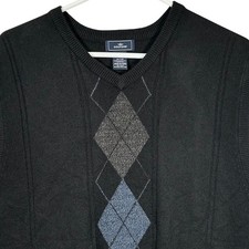 Dockers Mens XL Black Argyle V-Neck Sleeveless Knit Sweater Vest Dress