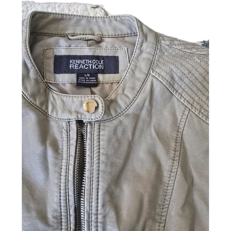 Kenneth Cole Reaction Mens Large Tan Real Leather Suede Moto Jacket FLAWS READ - Image 3 of 4