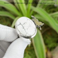 Sterling Silver Oval Howlite Gemstone Birthday Solitaire Wedding Ring Jewelry