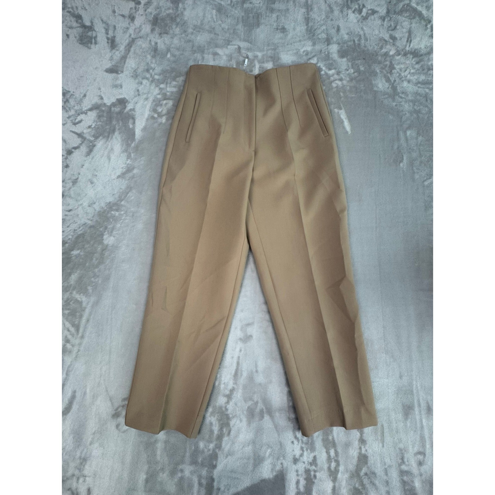 ZARA Women Beige High Waisted Tailored Trousers Cropped Leg Size L