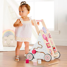 Carrello Primi Passi Rosa, Girello Bambina Di Legno Rosa, Carrellino Primi Passi