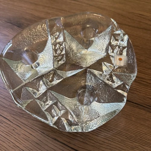 Blenko Freeform Ice 3 Candle Holder Art Glass MCM 8.5” #9512 Clear