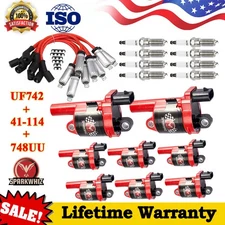 8 Pack Round Ignition Coil+Spark Plug+Wire for GMC Chevy Silverado 1500 V8 UF742