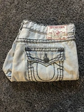 True Religion Ricky Super T Denim Jeans 38x34  Grunge Distressed 106248