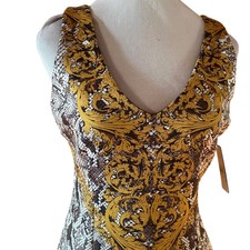 GUESS NWT Rae Dress Scuba Snake Print Sleeveless V-Neck Sheath Mini Gold