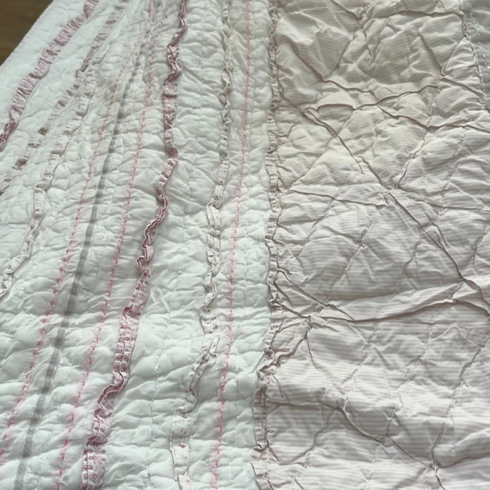 Edredón Pottery Barn Kids Reina Completo Brigitte Rosa Rayas Lunares Volantes Foto 2 de 4