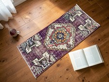 Handmade Turkish Wool Rug: Boho Vintage Doormat (1,2 x 2,9 ft.)