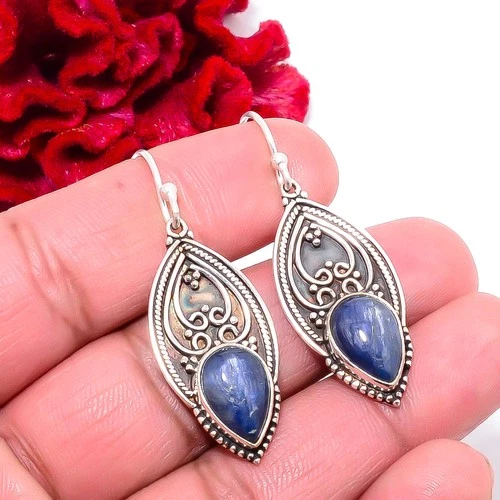 Kyanite Designer Handmade 925 Sterling Silver Earring 1.76" S20, Christmas Gift