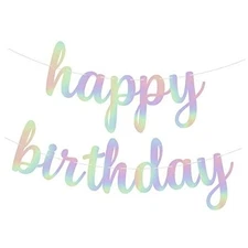 KatchOn, Pre-Strung Iridescent Happy Birthday Banner - 10 Feet | Iridescent 