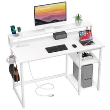47 inch Computer Desk with Power Outlets, Small Home Office Desk with Ergonom...