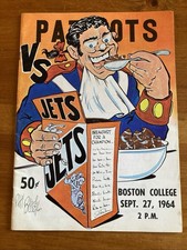 1964 PATRIOTS v JETS FOOTBALL PROGRAM/FABULOUS PHIL BISSELL “Breakfast”Cover-EX+