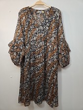 NWT Anthropologie Fig And Flower Sz L Chiffon Metallic Floral Print Dress