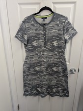 Chaps Ralph Lauren Camo Henley Dress Size XL Gray White Short Sleeve 100% Cotton