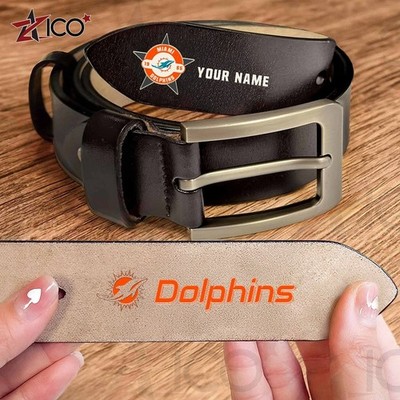 Personalized Miami Football Team Dolphinss Men PU Leather Belt Gift Him Dad Papa